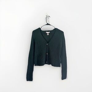 Sincerely Jules Women's Dark Green  V Neck Cardigan Rib Knit Sweater Size Med